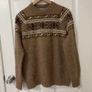 100% Alpaca Crewneck Fair Isle Sweater in Brown Size M